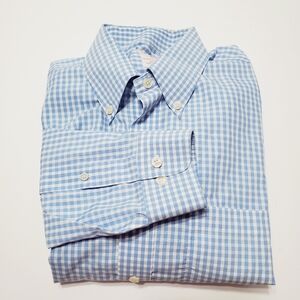 Brooks Brothers 346Blue Check Pattern Men's Long Sleeve Casual Shirt Large